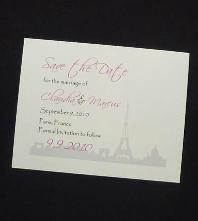 Save the Date card for Paris destination wedding