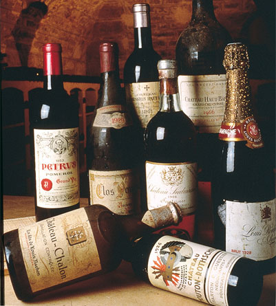 A variety of vintage French wines at De Vinis Illustribus in Paris, France