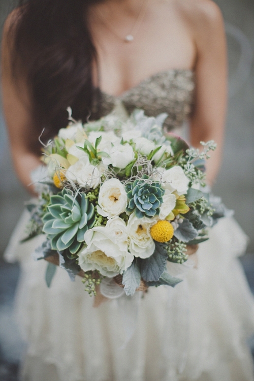 Green and White wedding bouquet flowers